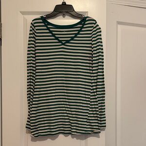 Motherhood Maternity Teal and Cream Striped Top